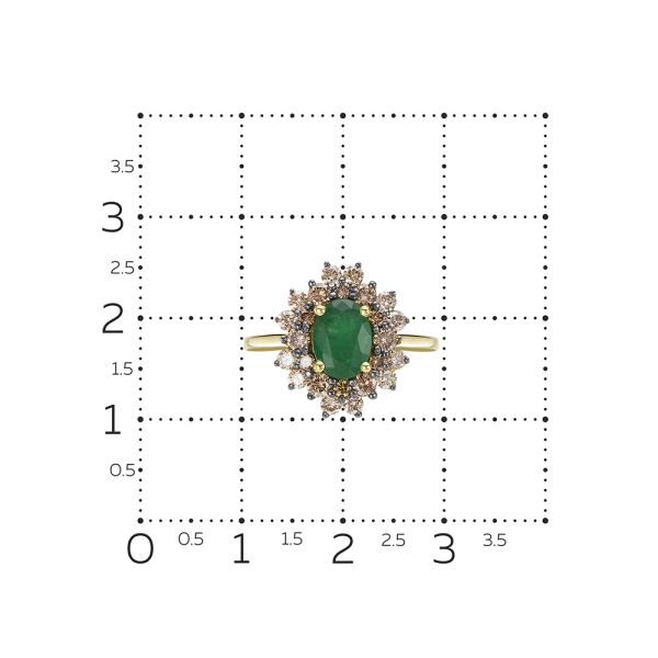 Кольцо с изумрудами, бриллиантами, из лимонного золота 116795