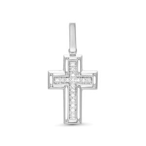 Декоративный крест с 17 бриллиантами 0.034 карат из белого золота 61402