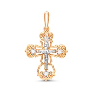 Православный крест с 4 бриллиантами 0.128 карат из красного золота 61900