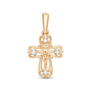 Православный крест с 4 бриллиантами 0.056 карат из красного золота 61896