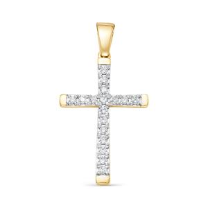 Декоративный крест с 17 бриллиантами 0.238 карат из лимонного золота 61553