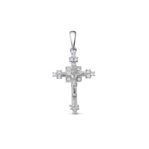 Православный крест с 16 бриллиантами из белого золота 86369