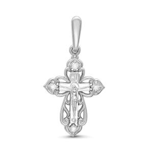 Православный крест с 4 бриллиантами 0.056 карат из белого золота 61895