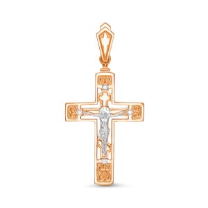 Православный крест с 4 бриллиантами 0.056 карат из красного золота 61890