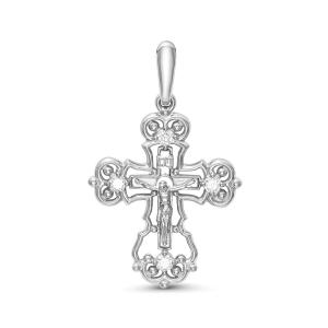 Православный крест с 4 бриллиантами 0.128 карат из белого золота 61901