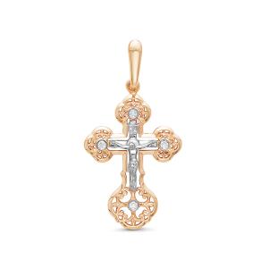 Православный крест с 4 бриллиантами 0.056 карат из красного золота 61908