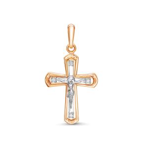 Православный крест с 4 бриллиантами 0.056 карат из красного золота 61892