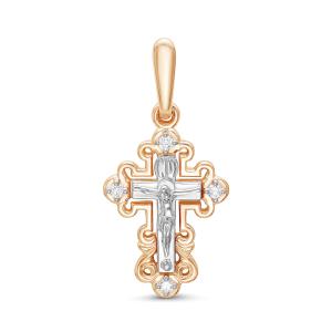 Православный крест с 4 бриллиантами 0.056 карат из красного золота 61904