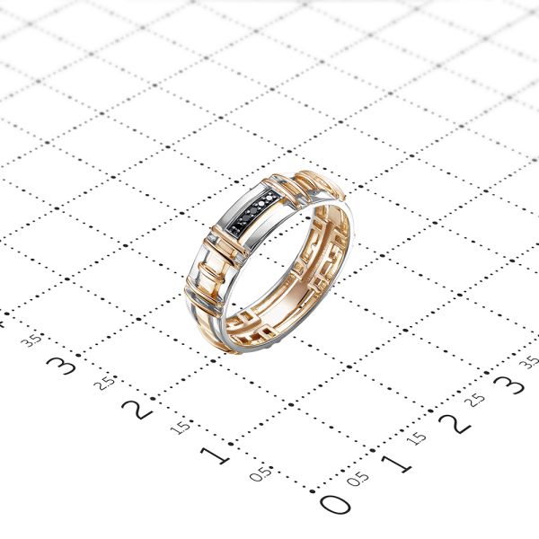 Кольцо с 5 черными бриллиантами из комбинированного золота 91149