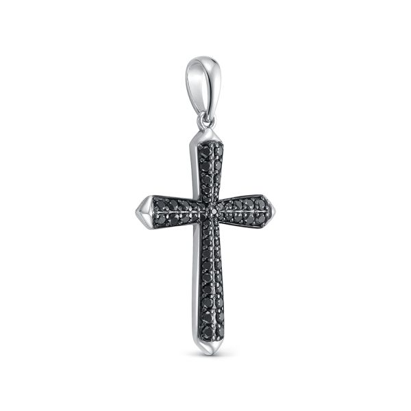Декоративный крест с 51 черным бриллиантом из белого золота 118190