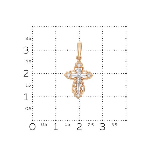 Православный крест с 4 бриллиантами 0.056 карат из красного золота 61894